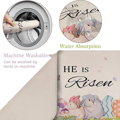 Easter Dish Drying Mat, Ultra Absorbent Easter Drying Mat for Kitchen Counter, Coffee Maker, 18 x 24 Inch