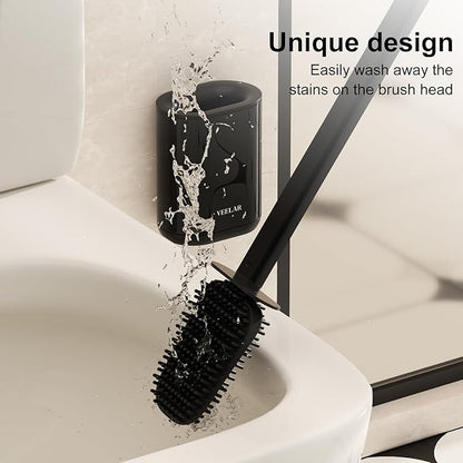 Toilet Brush and Holder Set - Wall Mounted Bathroom Scrub Brush, Toilet Bowl Brush and Plunger Set for Bathroom Cleaner (Black)