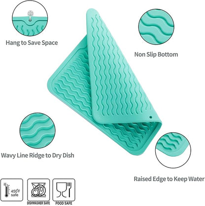 MicoYang Silicone Dish Drying Mat for Multiple Usage,Easy clean,Eco-friendly,Heat-resistant Silicone Mat for Kitchen Counter or Sink,Refrigerator or Drawer liner Mint M 12 inches x 12 inches
