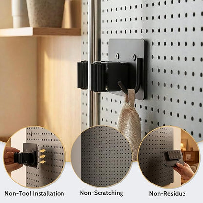 4pcs Magnetic Broom Holder Wall Mount, 12.13lbs Heavy Duty Mop and Broom Organizer, No Drill Tool Gripper for Garage Home Office Tool Organizer, RV & Living Room Essential (Black)
