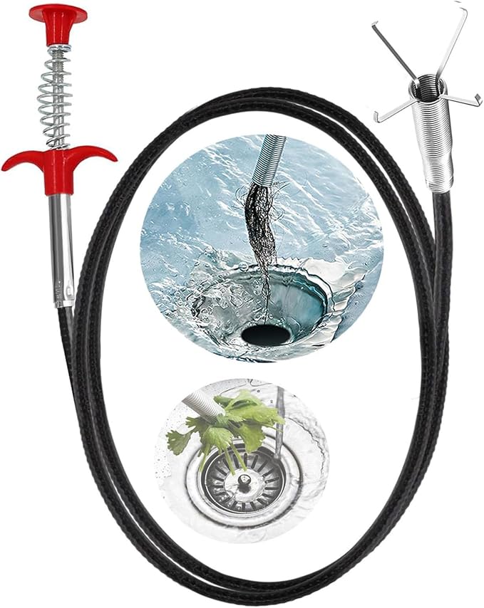 New Upgrade 76 inch Drain Snake Hair Drain Clog Remover Tool - Sink Drain Cleaner for Toilet Sewer Shower Kitchen Bathroom Tub Clogged Drains Opener Cleaning Tool, Flexible Grabber Claw Pick Up Tool