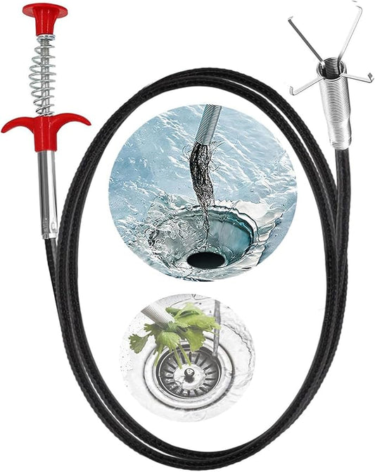 New Upgrade 76 inch Drain Snake Hair Drain Clog Remover Tool - Sink Drain Cleaner for Toilet Sewer Shower Kitchen Bathroom Tub Clogged Drains Opener Cleaning Tool, Flexible Grabber Claw Pick Up Tool