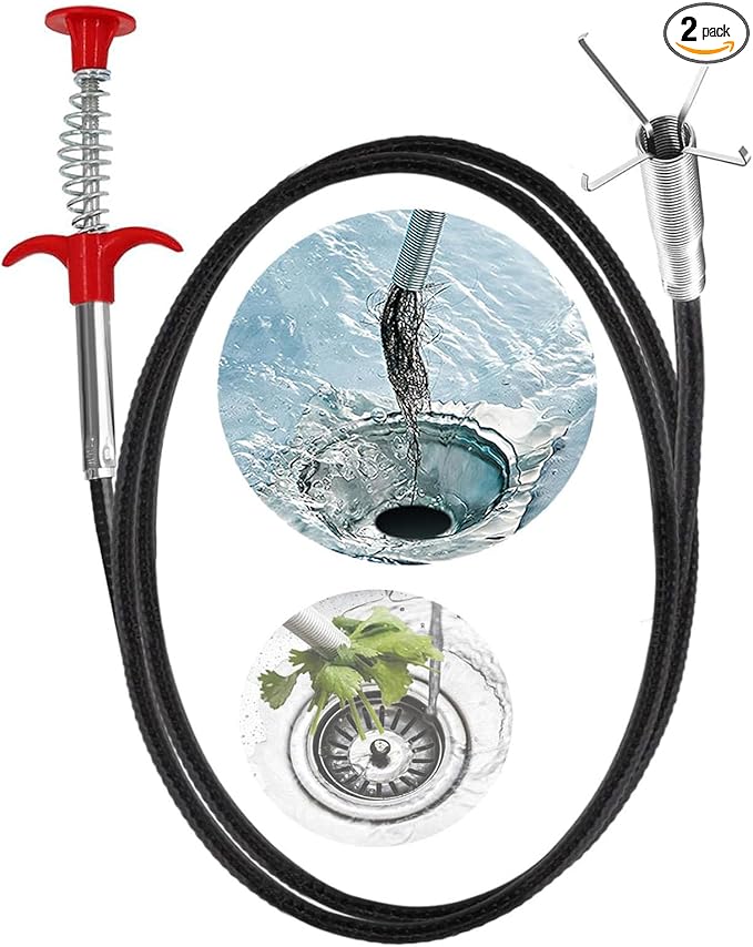 Drain Snake Hair Drain Clog Remover Tool - 61.4 inch Sink Drain Cleaner for Toilet Sewer Shower Kitchen Bathroom Tub Clogged Drains Opener Cleaning Tool