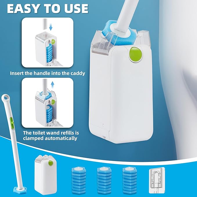 Disposable Toilet Brush, Toilet Bowl Cleaner with 24 Upgraded Cleaner Refills, Wall Mounted Toilet Brush and Holder Set, Bathroom Cleaning System for Bathtub Sink Wash Basin