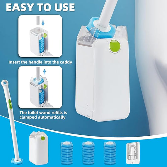 Disposable Toilet Brush, Toilet Bowl Cleaner with 24 Upgraded Cleaner Refills, Wall Mounted Toilet Brush and Holder Set, Bathroom Cleaning System for Bathtub Sink Wash Basin
