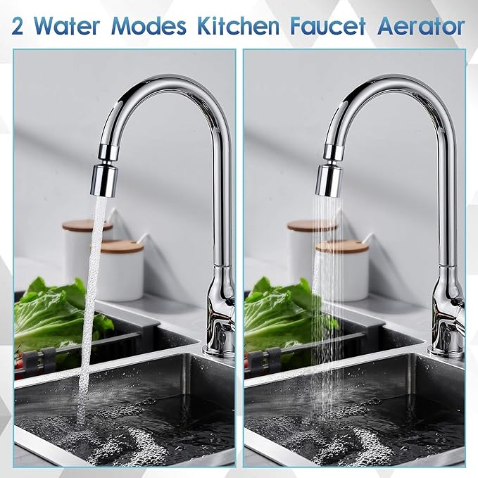Swivel Faucet Aerator 360 Degree Twist Kitchen Sink Aerator Dual-Function Sink Sprayer Attachment Kitchen 55/64 Inch Female Thread Faucet Extender Splash-Proof