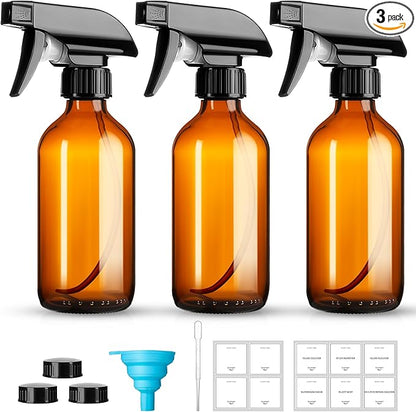 GIVAMEIHF 8oz Amber Glass Spray Bottles,3 Pack Glass Spray Bottles Refillable Empty Bottle with Adjustable Nozzle,Spray Bottle for Essential Oils,Cleaning Solutions,Pets,Hair Mister,Gardening