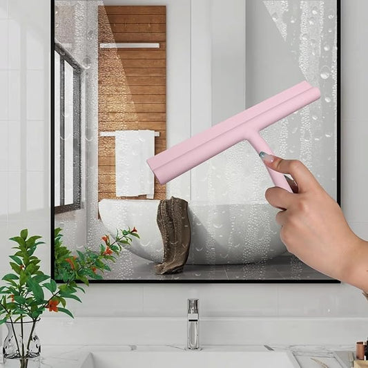 Silicone Shower Squeegee for Glass Doors Window Squeegee for Walls, Sink, Mirror, Bathroom, Car Window Cleaning - Pink