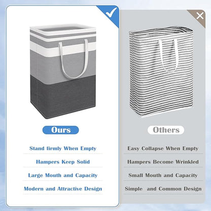 BlissTotes 3-Pack Laundry Basket, Freestanding＆Waterproof Laundry Hamper, Collapsible Tall Clothes Hamper with Easy Carry Handles for Clothes, Towels in the Family and Dorm,Gradient Grey,88L