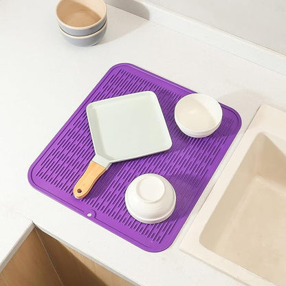 MicoYang Silicone Dish Drying Mat for Multiple Usage,Easy clean,Eco-friendly,Heat-resistant Silicone Mat for Kitchen Counter or Sink,Refrigerator or Drawer Liner Purple XL 18 inches x 16 inches