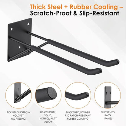 14" Garage Hooks Heavy Duty 4-Pack - Garage Storage System Hooks, Ladder Hooks for Garage Wall & Broom Holder Wall Mount | Non-Slip Tire Rack & Heavy Duty Wall Hooks for Hanging Ladders, Chairs.