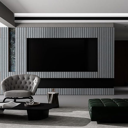 Peel and Stick Wood Slat Wall Panels - 17.5" x 100" Gray Self-Adhesive Wallpaper Roll, 3D Textured Accent Wall Decor for Bedroom, Living Room, Office, Easy DIY Removable Covering