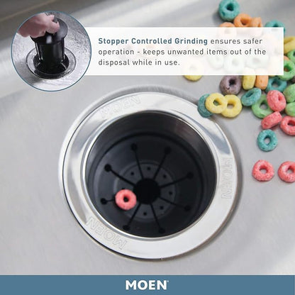 Moen Host Series Garbage Disposal for Kitchen Sink with Power Cord, Control Activation, Sound Reduction, GXB75C