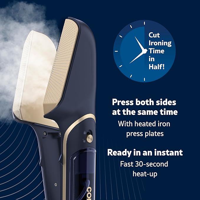 Conair SteamStylist 3-in-1 Steam Press and Iron Steamer for Clothes, Clothes Steamers for Clothes, Travel Steamer, Includes Fabric Shaver, Extra Water Tank and Storage Bag, Midnight Blue