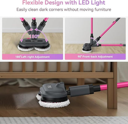 VMAI Cordless Electric Mop for Floor Cleaning, Self-Propelled Spin Mop with LED Headlight & Water Spray, Up to 60 Mins Detachable Battery, 300ML Tank for Hardwood Tile Laminate Marble Floor