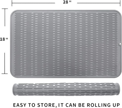 MicoYang Silicone Dish Drying Mat for Multiple Usage,Easy clean,Eco-friendly,Heat-resistant Silicone Mat for Kitchen Counter or Sink,Refrigerator or Drawer Liner Grey 3XL 28 inches x 18 inches