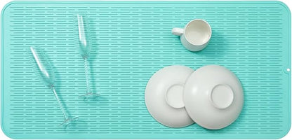MicoYang Silicone Dish Drying Mat for Multiple Usage,Easy clean,Eco-friendly,Heat-resistant Silicone Mat for Kitchen Counter or Sink,Refrigerator or Drawer Liner Mint 5XL 36inches x 18inches