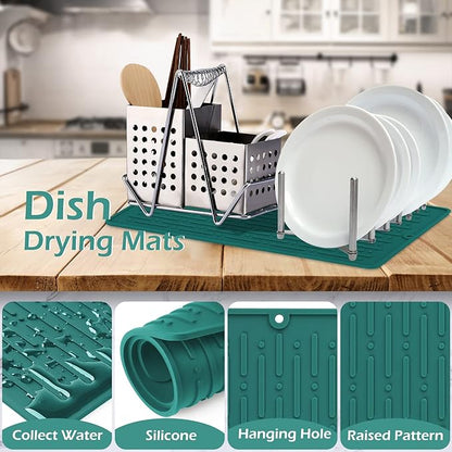 GeeRic Dish Drying Mats, Heat-resistant Silicone Mat for Kitchen Counter, Non-Slip Dish Dry Mat Dishwasher Safe Medium, Turquoise