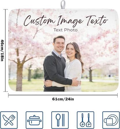 Custom Personalized Dish Drying Mat for Kitchen Counter,Customized Drying Mats with Picture Text Image 18 x 24 Inch with High Absorbent Microfiber Drainer Mat for Coffee Bar