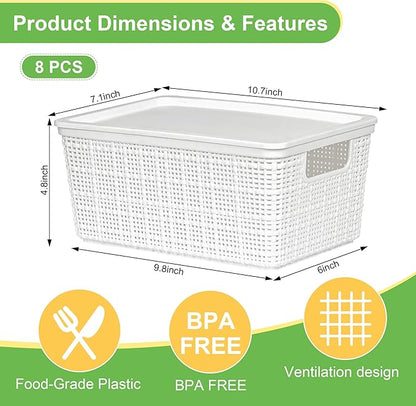 6 Pack Plastic Storage Baskets With Lids,White Breathable Stackable Storage Bins,Small Storage Containers,for Organizing Storage Baskets on Desktops,Closets,Playrooms,Classrooms,Offices