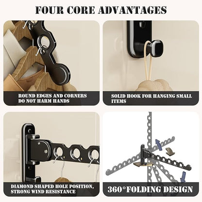 Wall Mounted Clothes Hanger Rack Folding Wall Mounted Clothes Hanger for Laundry with Swing Arm Space Saving Closet Storage Organizer Heavy Duty Coat Hook for Bathroom Bedroom Black 2-Pack