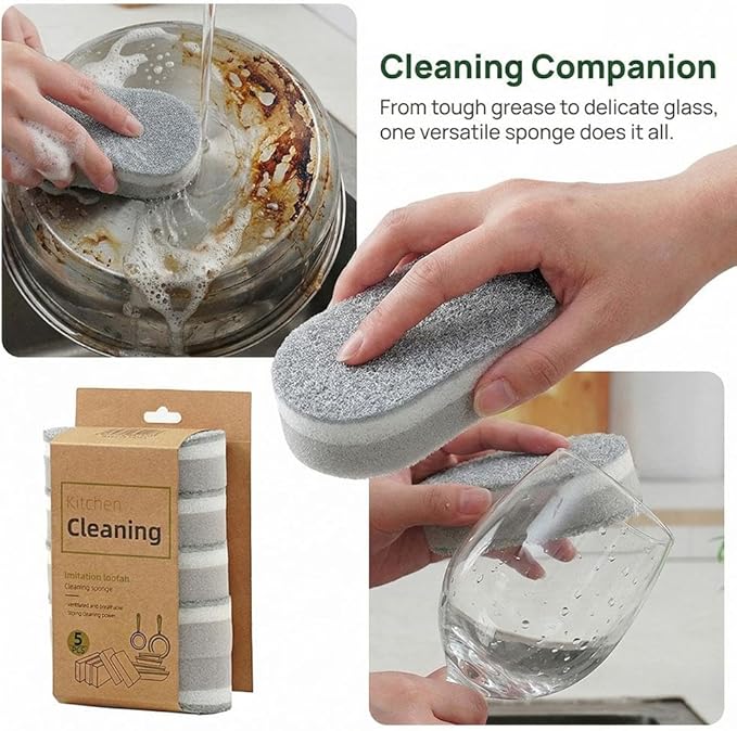 5 Pack Heavy Duty Cleaning Sponges Eraser for Kitchen Bathroom and Home Use, Multipurpose Emery Scrubber Pads, Durable Dish Scrubbing Sponge for Sink Pot Pan Tub Shower (Silvery)