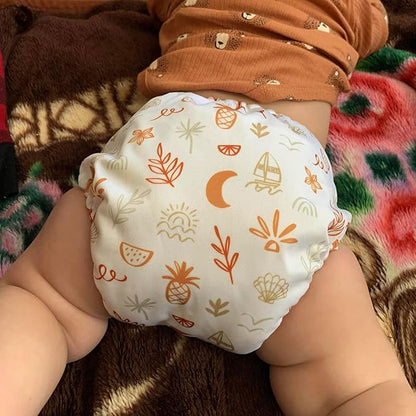 Mama Koala 3.0 Cloth Diapers for Babies with AWJ Lining, 6 Pack with 6 5-Layer Natural Cloth Diaper Inserts - Reusable and Washable Pocket Diapers(A-Seashore)