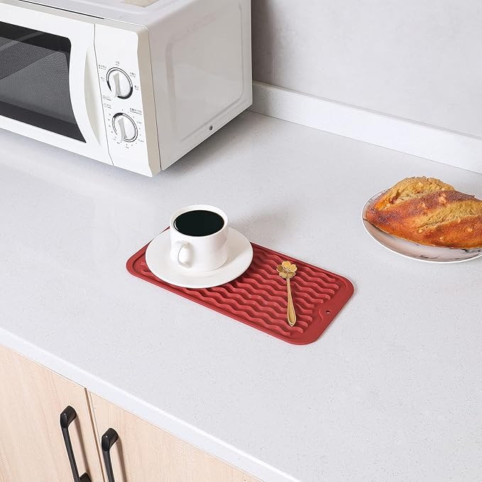 MicoYang Silicone Dish Drying Mat for Multiple Usage,Easy clean,Eco-friendly,Heat-resistant Silicone Mat for Kitchen Counter or Sink,Refrigerator or Drawer Liner Red S 12 inches x 6 inches