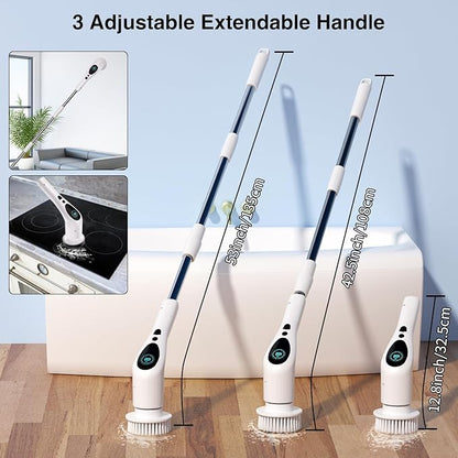 Electric Spin Scrubber, Electric Spin Cordless Tub and Tile Scrubber with Voice Broadcasting 3 Speed 9 Replaceable Clean Heads Power Spin Scrubbers