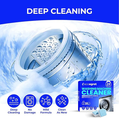 Washing Machine Cleaner (24 Pack), Washing Machine Cleaning Tablets for Front Load & Top Load HE Washers, Washer Cleaner Easily Removes Residue Grime & Odors, Septic Safe, 12 Month Supply
