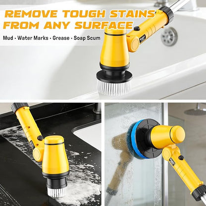 Electric Spin Scrubber Compatible with DeWalt 20V Battery, Ecarke Cordless Cleaning Brush with 4-Stage Handle, 8 Cleaning Heads for Bathroom/Floor/Kitchen/Tub/Tile, 2 Speeds – Tool Only