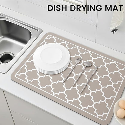 WISELIFE Dish Drying Mat Super Absorbent Drying Mat Large Dish Drying Mats for Kitchen Counter Easy Clean Dish Mat Kitchen Drying Mat16"x 24" Stylish Khaki
