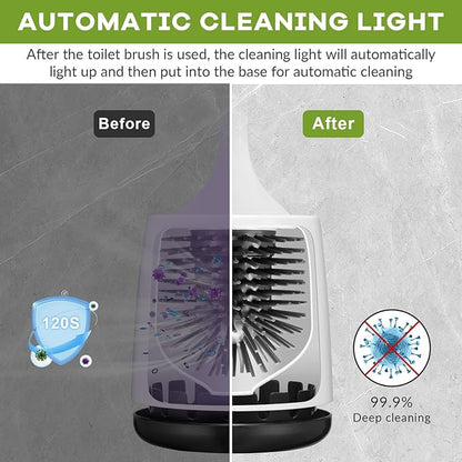 Electric Toilet Brush and Holder Set,Toilet Bowl Brush,Wireless Electric Spin Scrubber,with Silicone Brush Head Self-Cleaning Light and Ventilated Slot Base,USB Charging Cable,Wall Mount Sticker