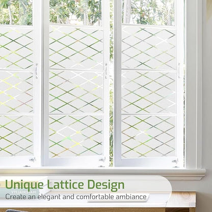 LUTE Frosted Glass Window Privacy Film, Static Cling Non-Adhesive Heat Control Window Cover, Removable Decorative Frosting Decals for Home Office, Lattice Pattern, 35.4" x 78.7"