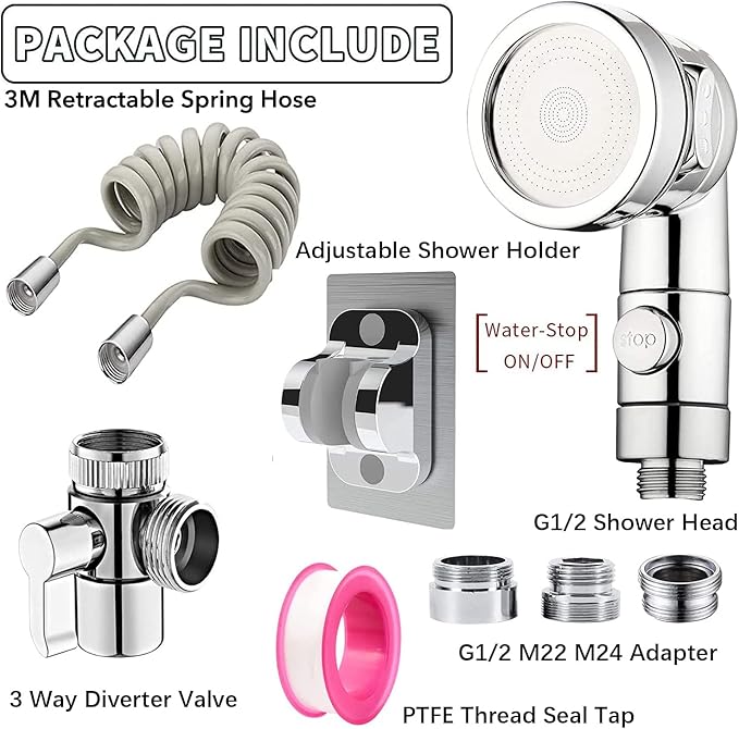 Sink Faucet Sprayer Attachment Set, Kitchen Bathroom Pet Bathing Shower Head with 9.8ft Hose and G1/2, 55/64", 15/16" Faucet Adapters, Hair Washing, Dog Shower and More