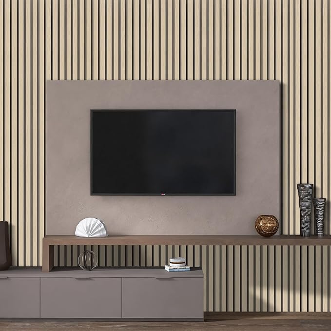 Arthome Wood Slat Wallpaper 17''x120'' Peel and Stick self Adhesive Wood Wallpaper PVC Vinyl Decorative Removable Wallpaper Waterproof Faux Wood Grating Stripe Contact Paper for Living Room (Oak)
