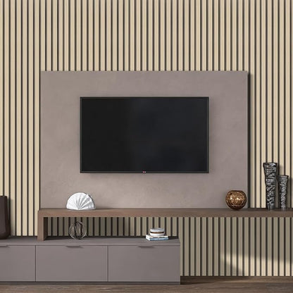 Arthome Wood Slat Wallpaper 17''x240'' Peel and Stick self Adhesive Wood Wallpaper PVC Vinyl Decorative Removable Wallpaper Waterproof Faux Wood Grating Stripe Contact Paper for Living Room (Oak)