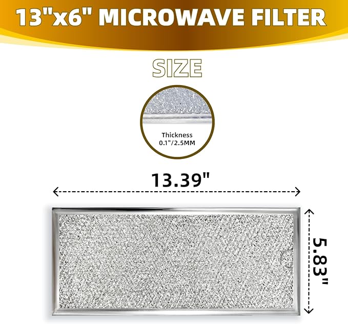 13" x 6" Microwave Grease Filter Replacement for Whirlpool GE WB06X10596 W10208631A Microwave Oven vent Filter Pack 2