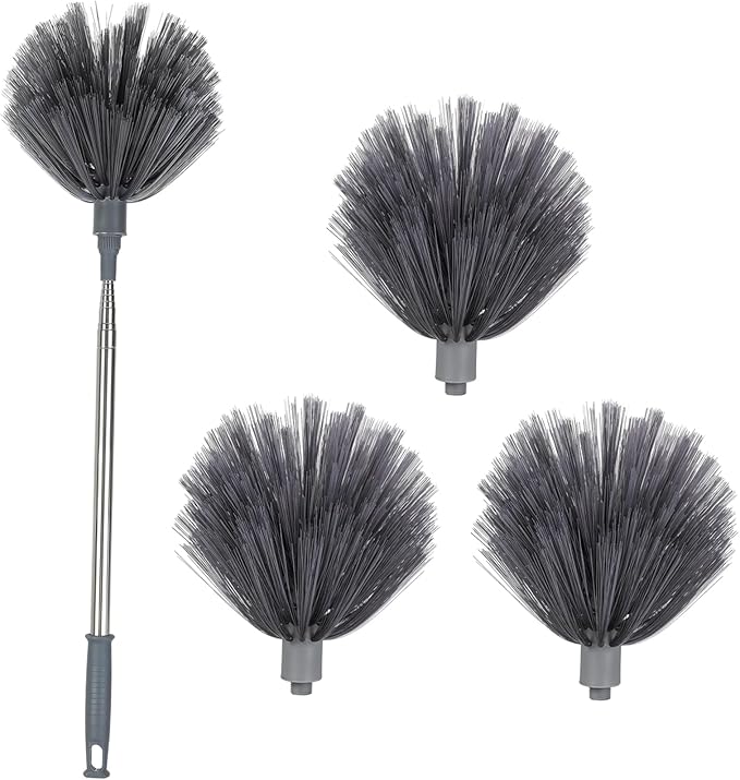 HEALLILY Ceiling Fan Duster Extendable Pole Cleaning Heads Web Remover for Indoor Outdoor Cleaning