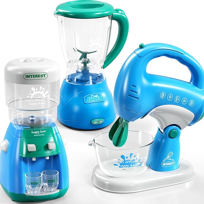 Toy Kitchen Accessories, Kitchen Appliances Play Cooking Set Toys for Kids Ages 1-3 3-5 with Blender, Mixers, Water Dispenser, Light Sound, Pretend Play Birthday Gifts for 3-8 Year Old Girl