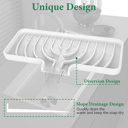 GUUKIN Sponge Holder for Kitchen Sink, 10x4 inch Silicone Dish Drying Mat, Compatible with Scrub Daddy, Kitchen Sink Accessories, Suitable for Kitchens & Bathrooms (White)