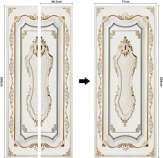 A.Monamour 3D Door Stickers for Interior Doors A White Door in Baroque Style Vinyl Waterproof Self Adhesive Door Mural Decals for Bedroom Office Bathroom 77x200cm