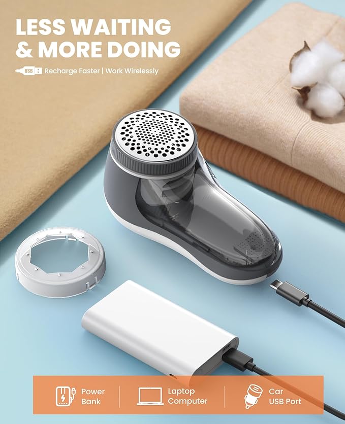 POPCHOSE Fabric Shaver, Lint Shaver for Clothing, Electric Lint Remover with 6-Leaf Blades, Sweater Shavers to Remove Pilling, Clothes Shaver for Couch, Furniture, Fuzz, Lint Ball, USB Rechargeable