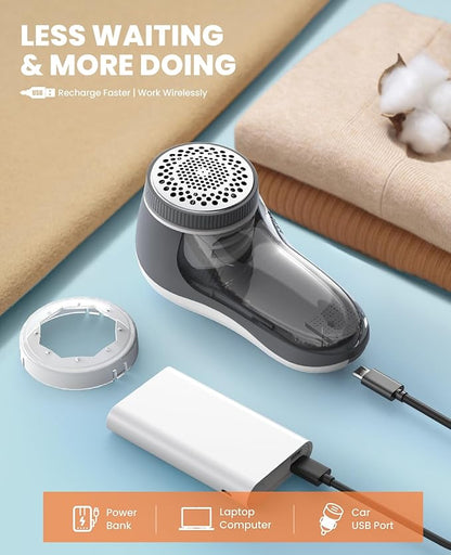 POPCHOSE Fabric Shaver, Lint Shaver for Clothing, Electric Lint Remover with 6-Leaf Blades, Sweater Shavers to Remove Pilling, Clothes Shaver for Couch, Furniture, Fuzz, Lint Ball, USB Rechargeable