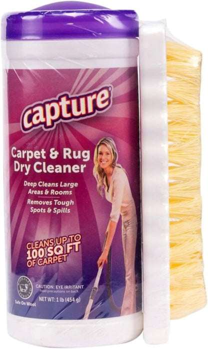 Capture Carpet & Rug Dry Cleaner w/Brush - Carpet Deodorizer & Freshener Powder - Pet Odor Eliminator - Fresh Natural Scent - Carpet Cleaner Powder - Odor Eliminator, Stains Spot Remover (1 lb)