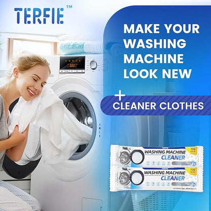 Washing Machine Cleaner Pre-Portioned Powder Tablets for Top Load & Front Load Washers, Odor-Removing, Detergent-Buildup Dissolving, Easy-Dissolve Maintenance Cleaner-12 Pack