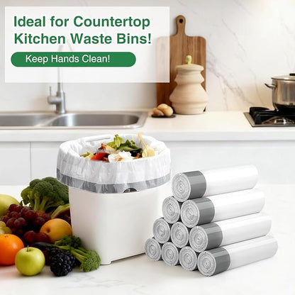 100 Counts 2.6 Gallon Trash Bag Drawstring Small Trash Bags, Thick Pre-separated Garbage Bags, Trash Bin Liners, Suitable for bathroom, kitchen, bedroom, office (White)