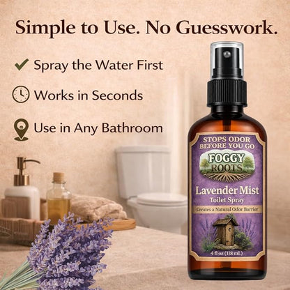 Lavender Pre-Poop Toilet Spray – Stops Odor Before It Starts, Bathroom Odor Eliminator for Toilet, 4 oz (200+ Uses) Travel, Home & Work