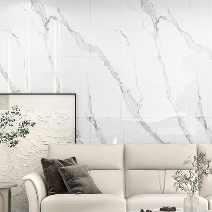 Chejiaye 10pcs Marble Peel and Stick Backsplash Waterproof Washroom Wall Panels, Peel and Stick Tile, PVC Foam Wall Panels for Kitchen,Bathroom,Living Room,White and Grey(Not Real Tile,11.8" x 11.8")