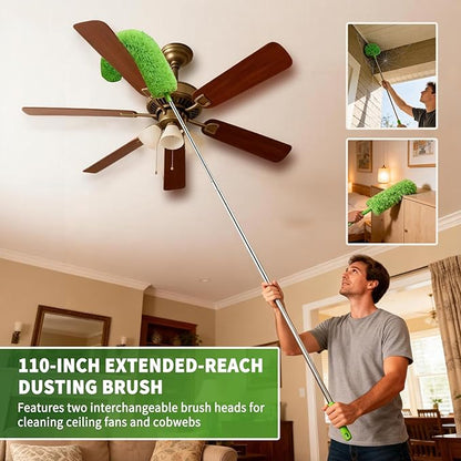 Cobweb Duster with Extension Pole, Washable Cleaning Duster Kit with 3 Duster Heads, Cobweb Duster, Corner Brush, Aluminum Telescoping Pole for high Ceiling Fan，Spider Web Brush with Extension Pole